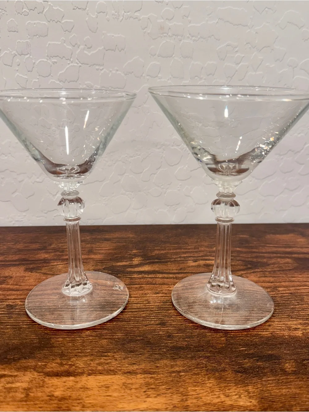 Libbey Retro Crystal Cocktail Glass Set Of 2 Faceted Stem Mid Century Starburst